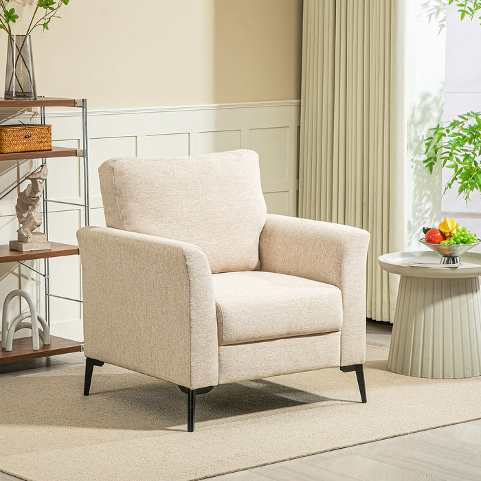 Beige Linen Look Armchair with Padded Seat and Wooden Legs by HOMCOM