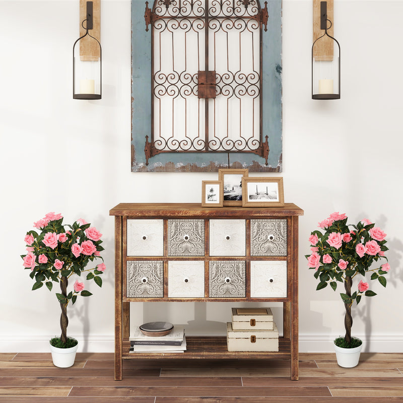 Set of 2 Pink Rose Artificial Plants in Pots 90cm Tall for Indoor and Outdoor Decor