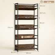 Bookcase and Room Divider with Five Secure Shelves for Organised Living Rustic Brown Black AOSOM