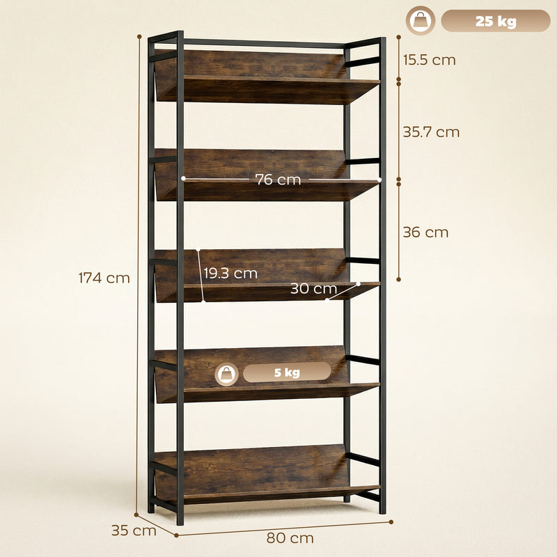 Bookcase and Room Divider with Five Secure Shelves for Organised Living Rustic Brown Black AOSOM