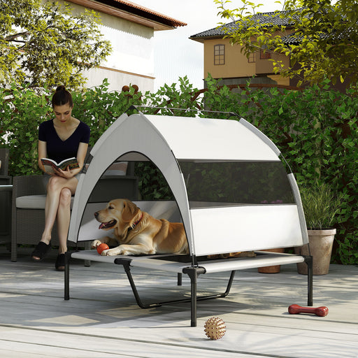 Portable Elevated Dog Bed with Canopy Cooling Raised Pet Cot for Medium to Large Dogs