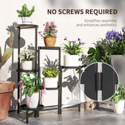 Black 3 Tier Foldable Metal Plant Stand for Indoor Outdoor Use by Outsunny