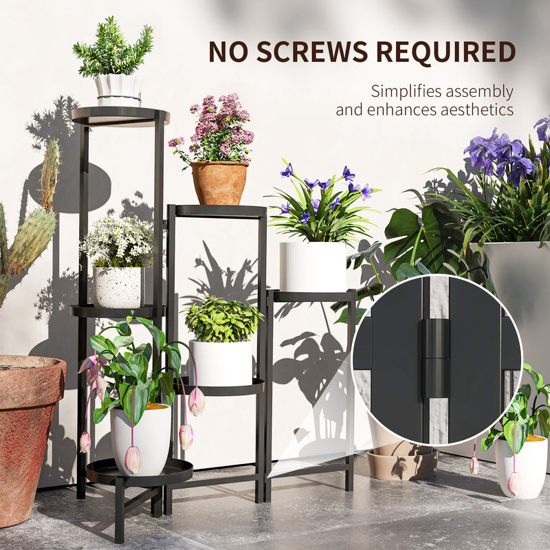 Black 3 Tier Foldable Metal Plant Stand for Indoor Outdoor Use by Outsunny