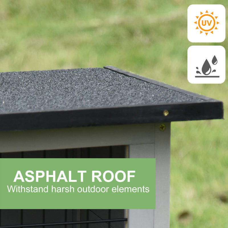 Elevated Wooden Guinea Pig Hutch with Removable Tray and Weatherproof Roof Outdoor Grey AOSOM