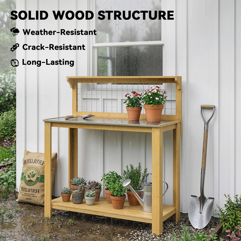 Outdoor Potting Bench with Aluminium Worktop and Shelves for Organised Gardening