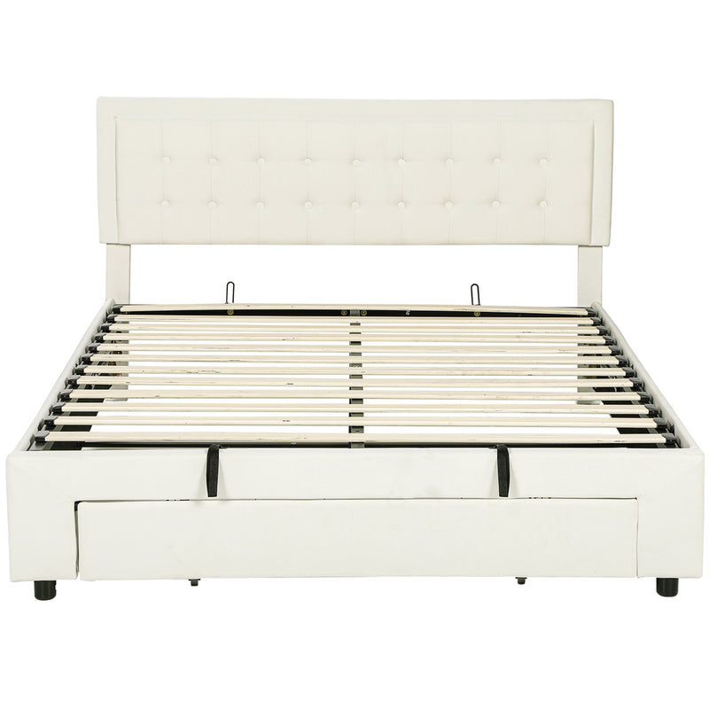 King Size Ottoman Bed Frame With Storage Drawer Ideal For Bedrooms Cream