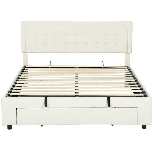 King Size Ottoman Bed Frame With Storage Drawer Ideal For Bedrooms Cream
