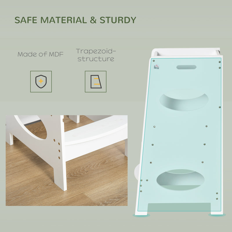 White Toddler Step Stool With Safety Rail Adjustable Kitchen Helper Tower For Kids