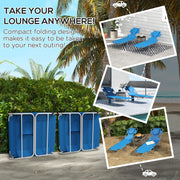 Set of 2 Blue Foldable Sun Loungers with Reading Hole and 5 Position Adjustable Backrest