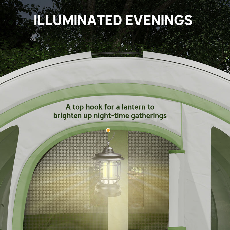 6 Person Family Tunnel Tent with Separate Bedroom and Living Area for Camping Cream and Green