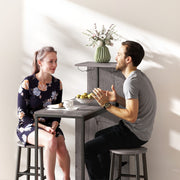 Bar Table Set with Storage Shelves and Stools for Small Kitchens or Flats Natural Wood Finish AOSOM