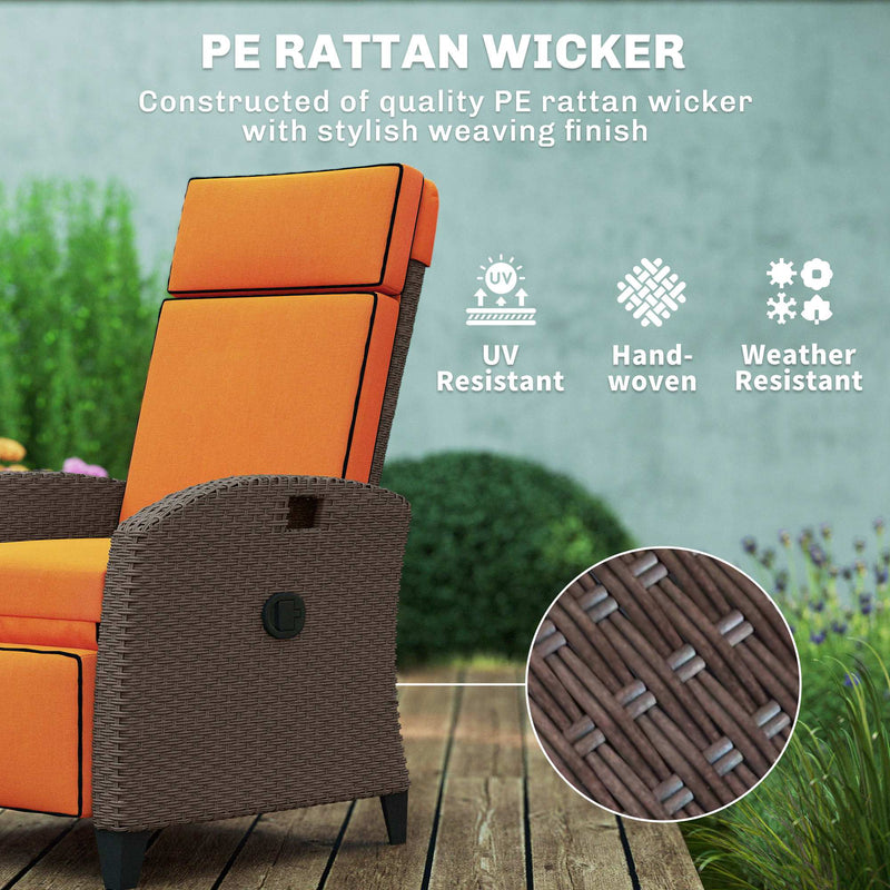 Garden Recliner Chair with Adjustable Backrest and Side Tray for Outdoor Relaxation Orange Outsunny