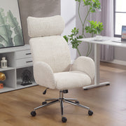 Ergonomic Office Chair with Adjustable Headrest and Boucle Fabric for All Day Comfort Pale Grey AOSOM