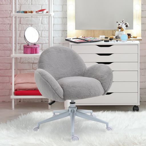 Grey Fluffy Makeup Vanity Chair with Rolling Wheels for Bedroom by HOMCOM