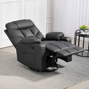 Manual Recliner Armchair With Swivel Base Cup Holders And Footrest For Living Room Black