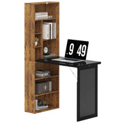 Folding Desk with Blackboard and Side Shelf Rustic Brown Home Office Workstation by HOMCOM