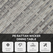 Grey Round 4 Seater Rattan Garden Table with Wood Effect Top for Outdoor Dining 70cm