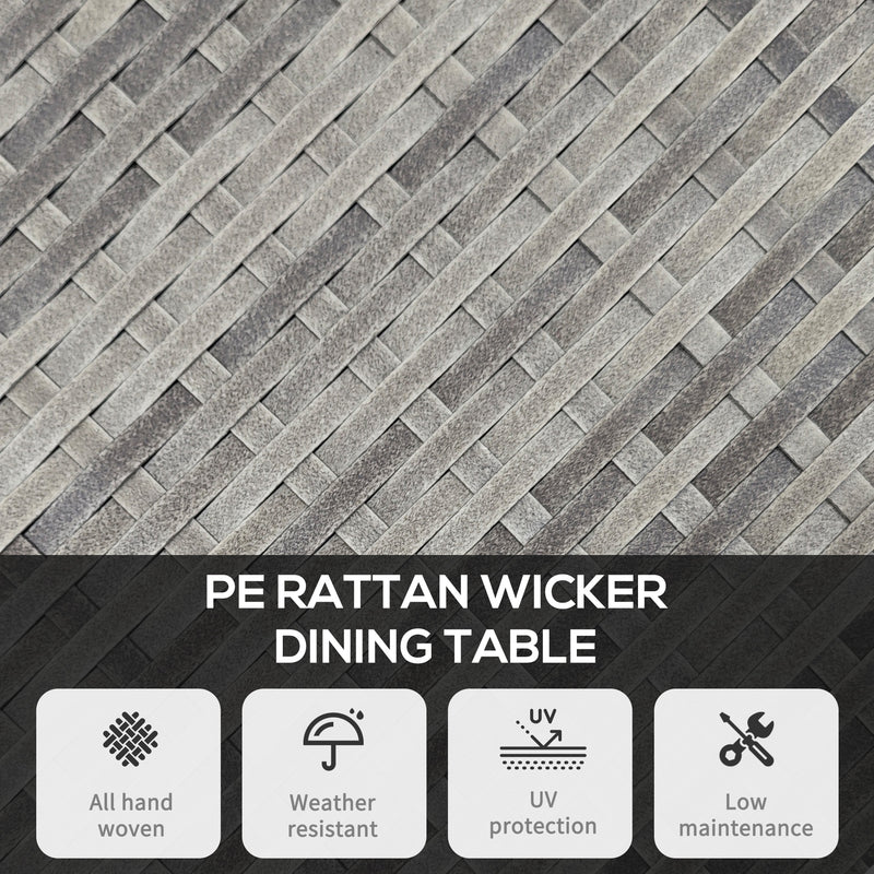 Grey Round 4 Seater Rattan Garden Table with Wood Effect Top for Outdoor Dining 70cm