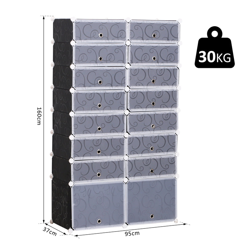 16 Cube Shoe Storage Cabinet with Modular Shelves Fits 32 Pairs for Hallway or Bedroom