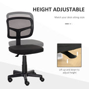 Ergonomic Swivel Mesh Office Chair Without Arms Height Adjustable With Wheels, Black