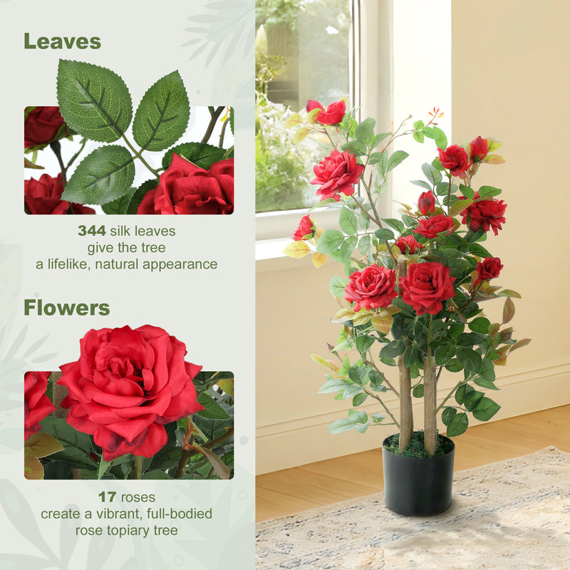 Artificial Rose Tree Set of 2 for Lasting Indoor or Outdoor Colour 90 cm Red AOSOM