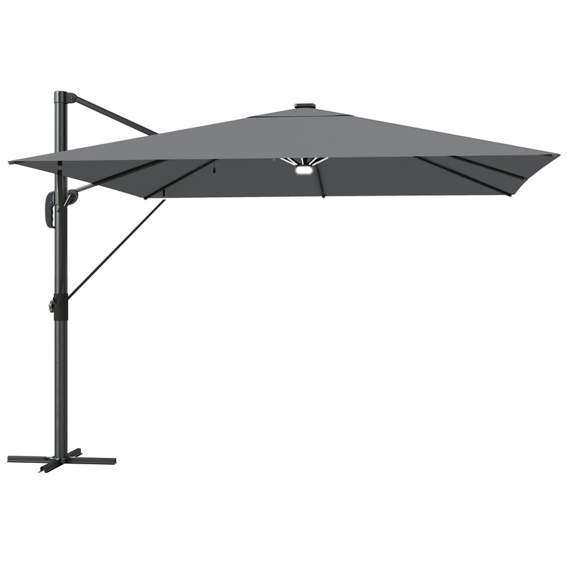 Square Cantilever Parasol with Lights and UPF 30+ Adjustable Shade for Patio, Light Grey