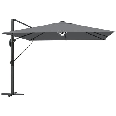Square Cantilever Parasol with Lights and UPF 30+ Adjustable Shade for Patio, Light Grey Outsunny