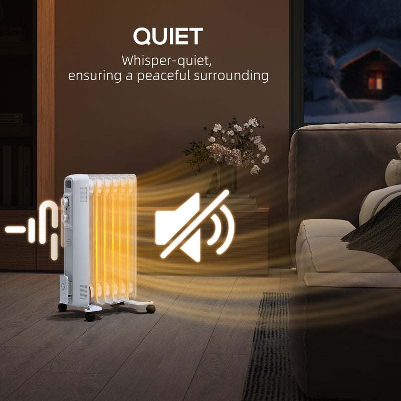 1.5kW Seven Fin Oil Filled Radiator Portable Electric Heater, White by HOMCOM