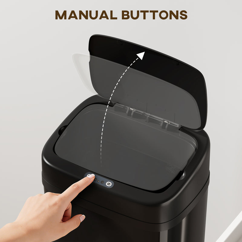 50L Motion Sensor Kitchen Bin With Soft Close Lid For Rubbish Disposal Black AOSOM