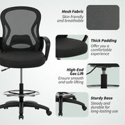 Ergonomic Mesh Drafting Office Chair With Lumbar Support And Footrest For Standing Desks Black