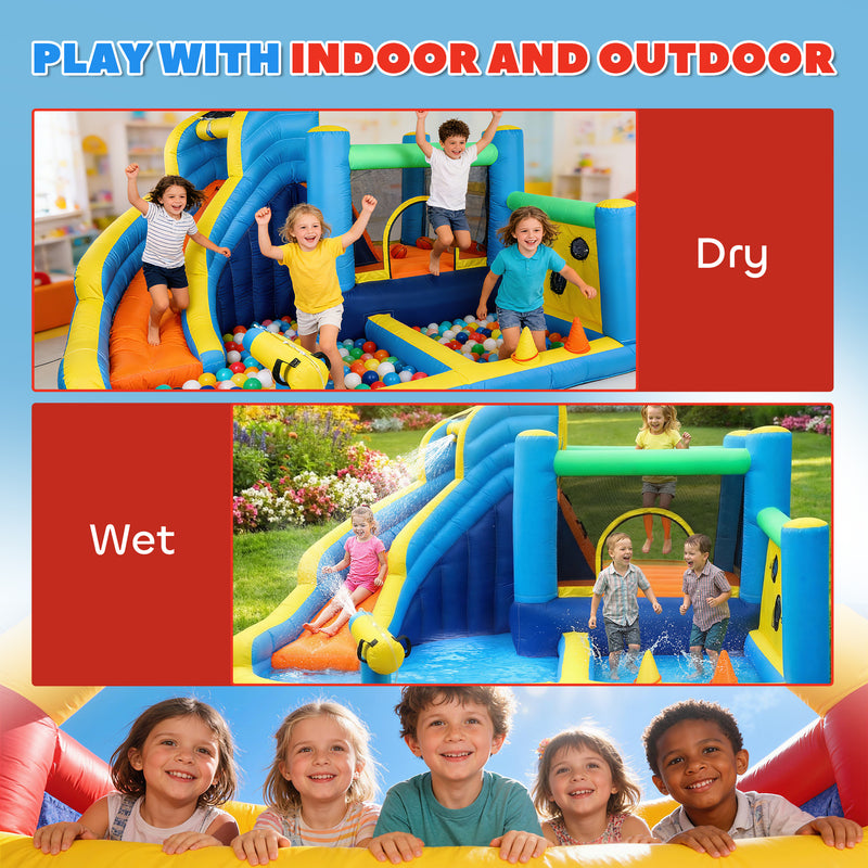Children’s Inflatable Bouncy Castle With Slide and Water Play for Garden or Indoors Multicolour AOSOM
