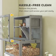 Wooden Hamster Cage With Wheel Ramps and Removable Panels for Small Pets Grey AOSOM