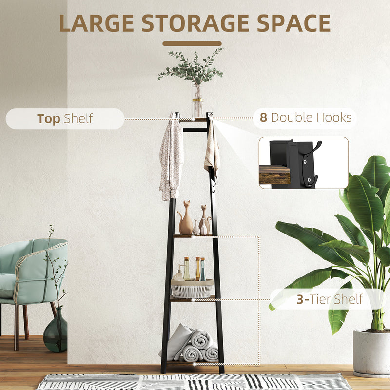 Compact Freestanding Wooden Coat Rack in Black and Brown with Storage Shelf by Homcom