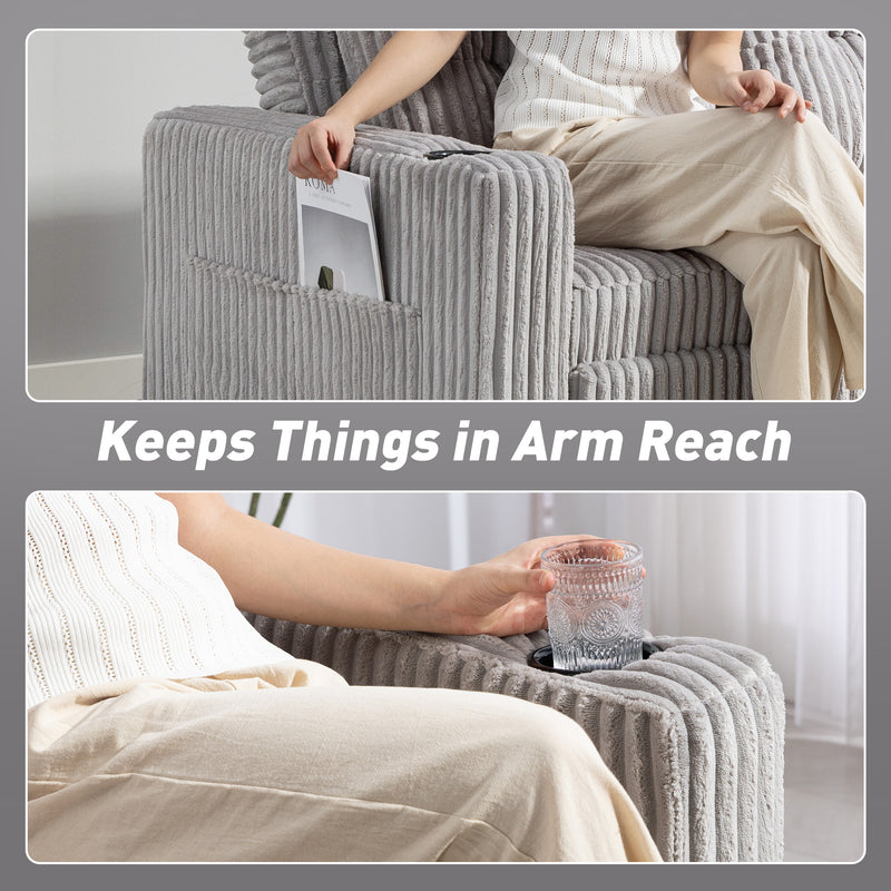 2 Seater Click Clack Sofa Bed With Pull Out Design For Guests Corduroy Upholstery Light Grey