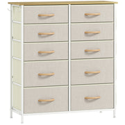 Ten Drawer Fabric Chest for Bedroom or Living Room Storage Solution, Beige