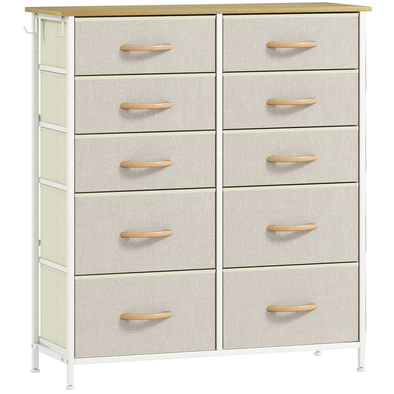 Ten Drawer Fabric Chest for Bedroom or Living Room Storage Solution, Beige