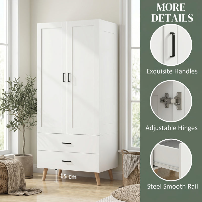 Wardrobe with Deep Hanging Space and Drawers for Organised Bedroom Storage White