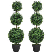 Set of 2 Artificial Topiary Boxwood Trees 100cm Green Indoor Outdoor Decor by HOMCOM