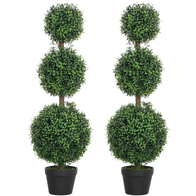 Set of 2 Artificial Topiary Boxwood Trees 100cm Green Indoor Outdoor Decor by HOMCOM