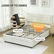 Double Ottoman Bed Frame with Storage Drawer Ideal for Bedrooms and Guest Rooms Cream