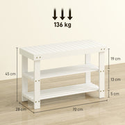 Two Shelf Bamboo Shoe Storage Bench With Seat Ideal For Hallway Or Entryway White AOSOM