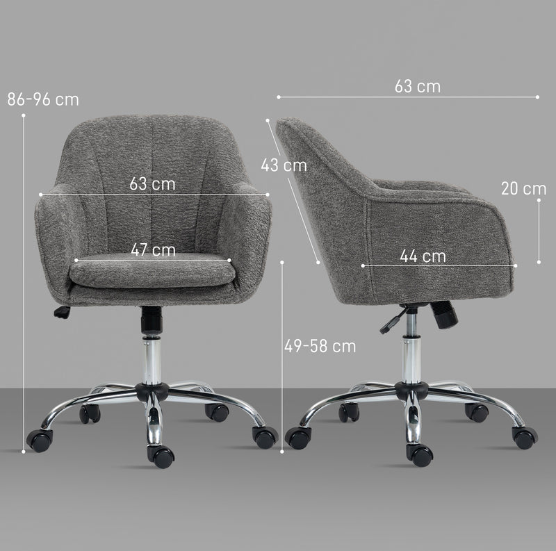 Grey Velvet Feel Swivel Office Chair With Padded Seat And Adjustable Height