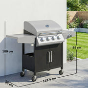 4 Burner Gas BBQ Grill with Side Burner and Warming Rack for Easy Outdoor Cooking Black Outsunny