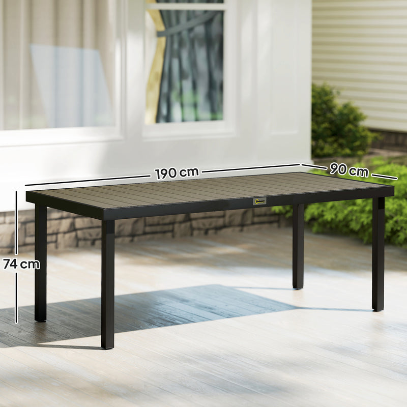 8 Seater Aluminium Garden Dining Table With Faux Wood Top For Patio Or Outdoor Use Brown Outsunny