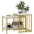 Set of Two Marble Effect Nesting Coffee Tables with Gold Steel Frame by HOMCOM