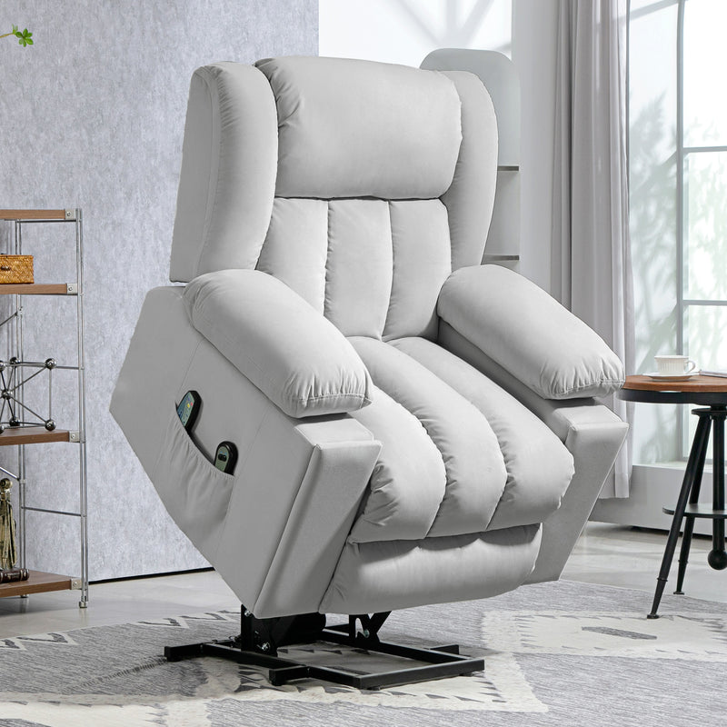 Light Grey Velvet Feel Electric Riser Recliner Massage Armchair by HOMCOM