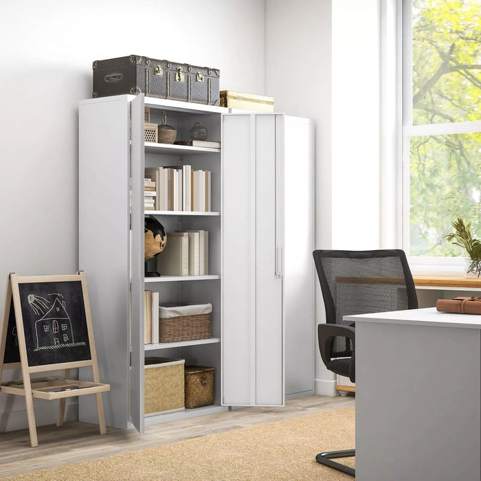 Image of a Lockable Metal Storage Cabinet With 2 Doors and Five Shelves.