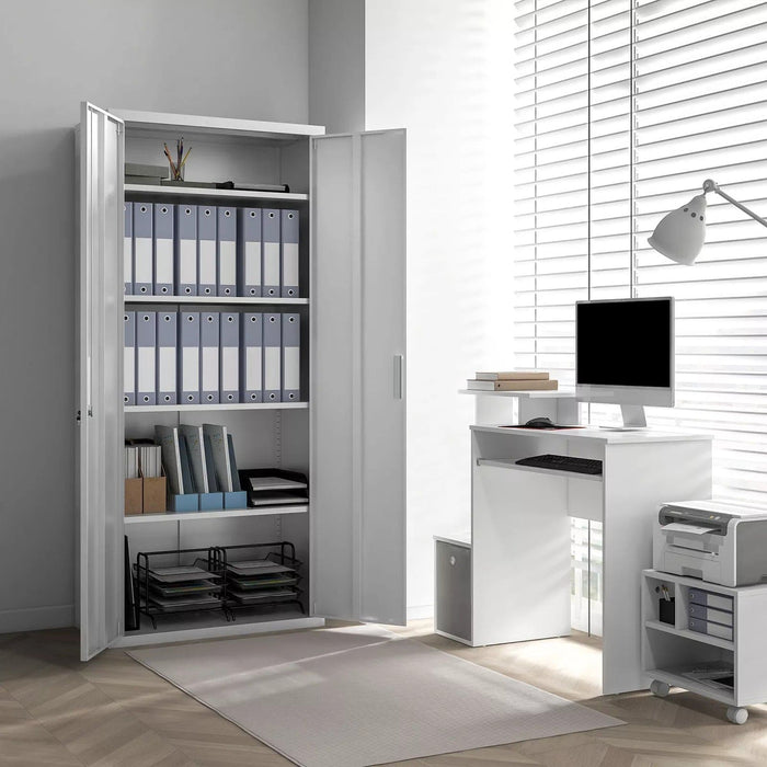 Image of a Lockable Metal Storage Cabinet With 2 Doors and Five Shelves.