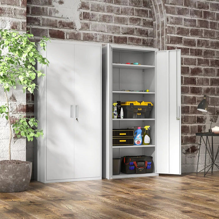 Image of a Lockable Metal Storage Cabinet With 2 Doors and Five Shelves.