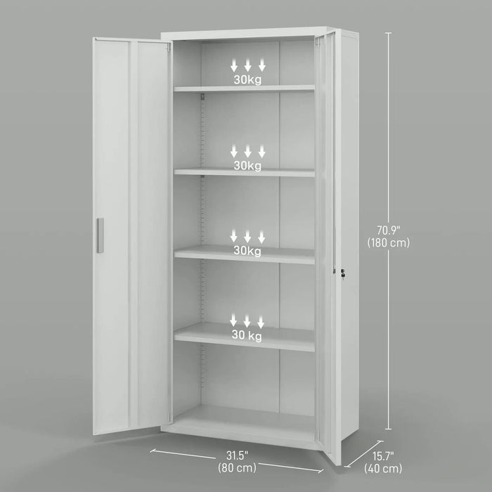 Image of a Lockable Metal Storage Cabinet With 2 Doors and Five Shelves.